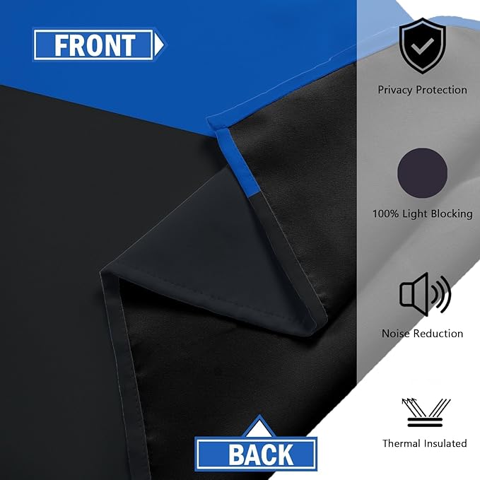 Royal Blue 100% Blackout Curtains for Bedroom 63 inch Long 2 Panels Set Navy Blue Modern Abstract Black Out Curtains Black Grey Insulated Room Darkening Window Drapes for Living Room, 52Wx63L