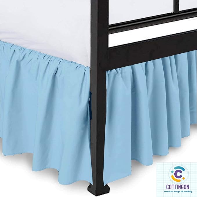 Cottingon Ruffled Bed Skirt with Split Corners-Dust Ruffle - 22" Drop 100% Microfiber Soft,Sheen & Luxurious Look - Bed Skirts (Light Blue -Full)