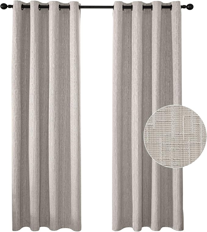 Jacquard Linen Curtains 72 inch Length 2 Panels Thick Faux Linen Blended Window Drapes Burlap Textured Curtains with Grommet for Living Room Bedroom Farmhouse (52x72 Beige) Natural