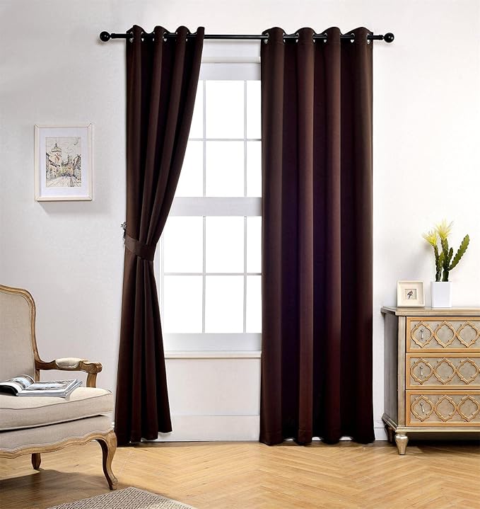 MIUCO Thermal Insulated Grommet Window Blackout Curtains Panels for Livingroom 1 Pair 52x84 Inch Chocolate, Bonus 2 Tie Backs Included