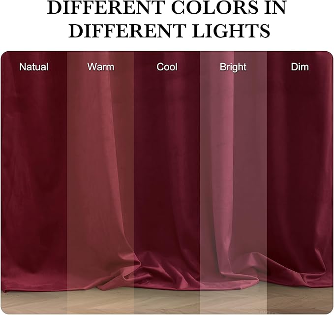 RYB HOME Burgundy Red Velvet Curtains for Christmas Decor, Soft Luxury Backdrops for Studio Theater, Back Tab Design for Bedroom Living Room, 42" W x L72 L, 2 Panels Set