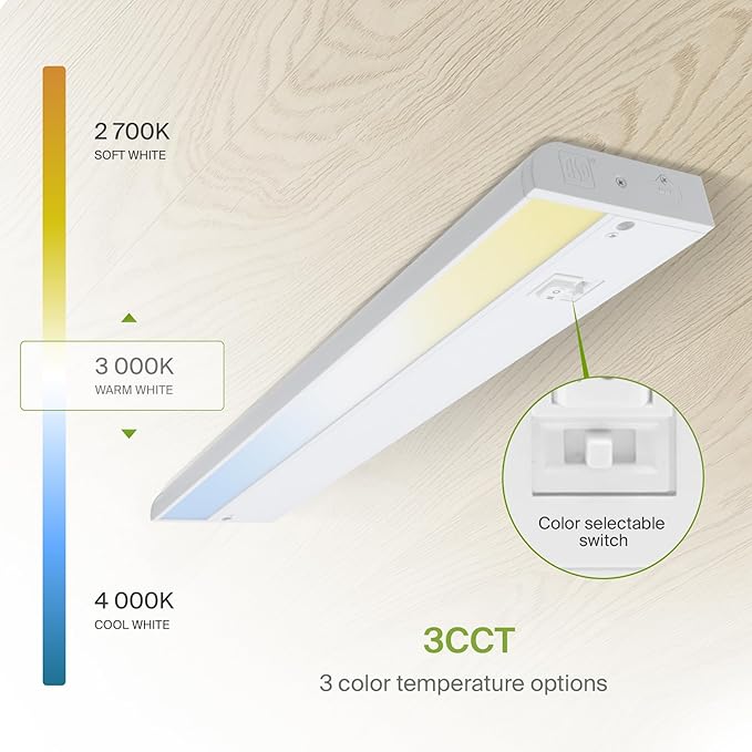 ASD 12 Inch LED Under Cabinet Lighting Plug in or Hardwired, High/Low/Off Switch, 5W 120V 3 CCT 2700K/3000K/4000K CRI90+, Triac Dimmable Linkable Under Counter Lights for Kitchen, ETL Listed, White