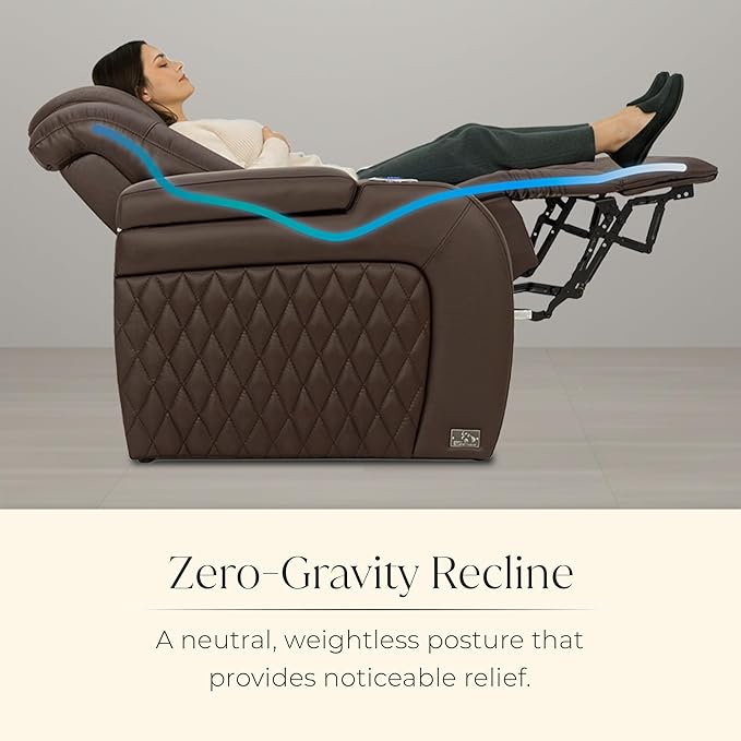 Seatcraft Diamante Zero-Gravity CoolZero Italian Leather Home Theater Seating, Power Headrest, Power Recline, Row of 5 Dual Loveseats, Brown