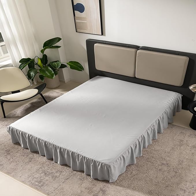 Bed Skirt Queen Size Ruffled Bed Skirt with Split Corners, Queen Bed Skirt 16 Inch Drop, TSUTOMI Queen Size Bed Skirt Light Grey for Ruffled Bed Skirt with Split Corners, Bed Skirt Queen Size