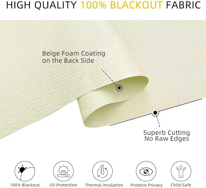 ChrisDowa Cordless Blackout Roller Shades for Windows, Striped Free-Stop Window Blinds with Privacy, Thermal Insulated Window Shades for Home, Office and Door. Beige, 24" W x 72" H