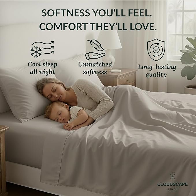 Cloud Scape Linen 100% Egyptian Cotton King Sheets Set – 400 Thread Count, 4-Piece Soft Hotel Quality Bedding Set,Deep Pockets up to 16”, Light Grey