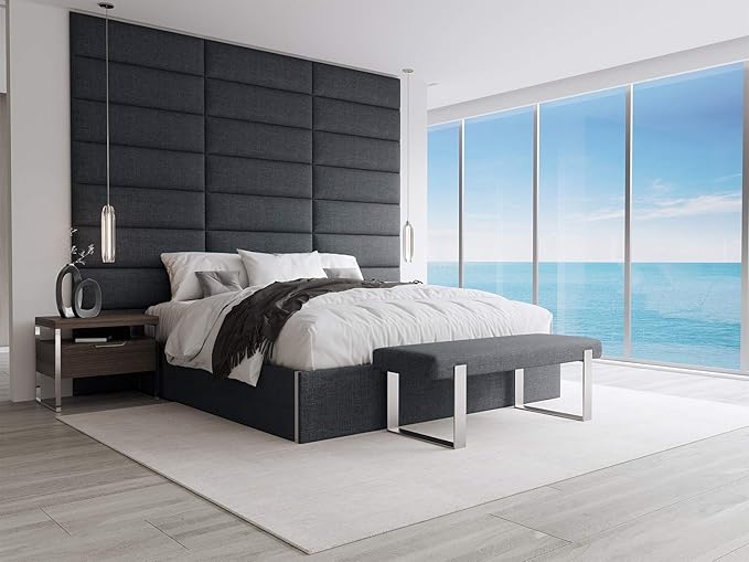 VANT Upholstered Bed Bench - Weave Blue Denim - Brushed Nickel - Contemporary Modern, Bedroom Bench Seat, Hallway, or Entryway