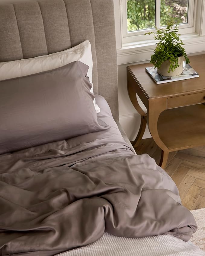 Cozy Earth Luxury Bed Sheet Set - 100% Viscose from Bamboo Fabric, Ultra-Soft & Breathable, Fits Regular & Deep Pocket Mattresses up to 20" - 5 Pieces Split King Sheet Set Walnut