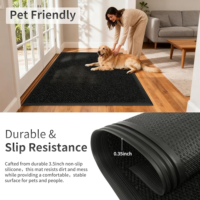3ft x 32ft Front Door Mat Indoor Outdoor Entrance, Commercial Heavy Duty Entryway Matt, Non-Slip Rubber Backing Low Profile Doormat, Waterproof Dirt Trapper Welcome Mat for High Traffic Area