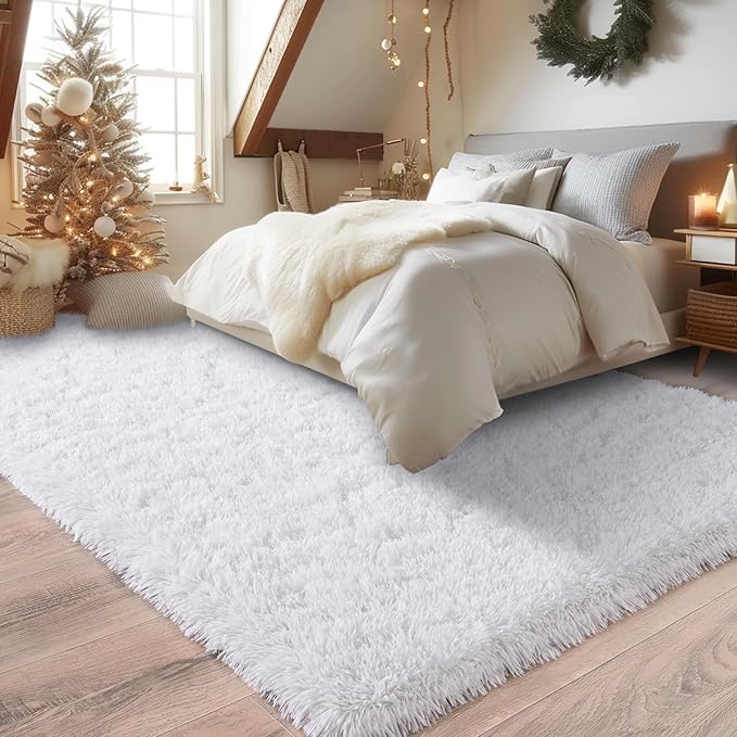 8x10 Fluffy Rugs for Living Room, Soft Large White Shag Area Rug Carpet for Bedroom, Non-Slip Fuzzy Plush Rugs for Home Decor, Cozy Modern Indoor Shaggy Floor Big Rug