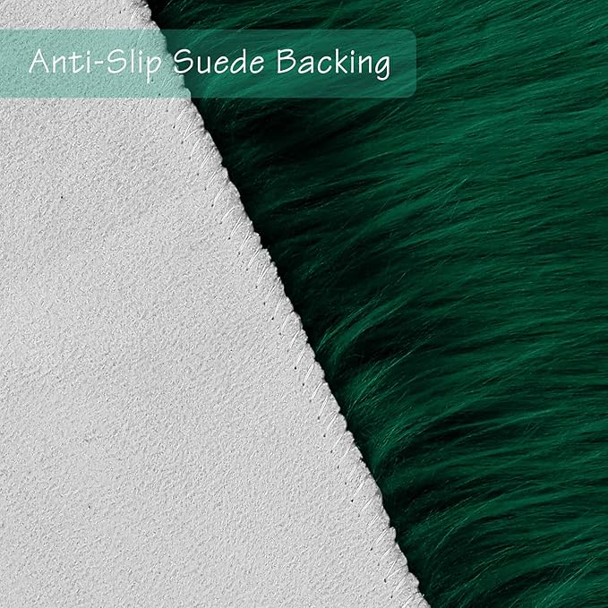 duduta Emerald Green Faux Sheepskin Runner Rug 2x6 ft, Fluffy Shag Bedroom Dorm Rug Decor Fur Couch Sofa Covers Washable