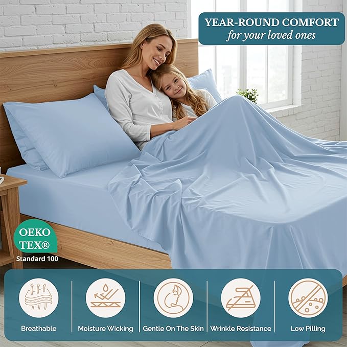 Casa Platino Full Size Sheets, Soft & Cozy Full Bed Sheet Set, Breathable, Pre-Washed, 4-Piece Set, French Blue