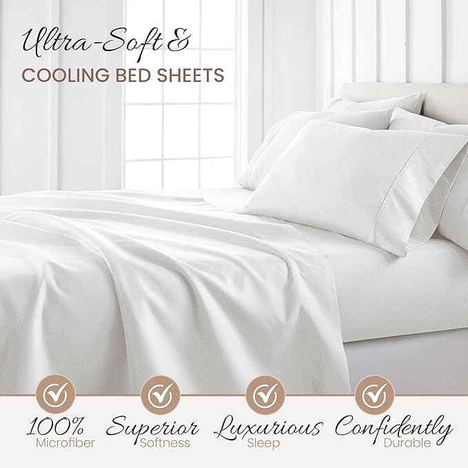 Linen Market Double-Brushed Patterned Microfiber California King Sheet Set 4 Piece – OEKO-TEX Certified Ultra Soft & Wrinkle-Free - 16" Deep Pocket Sheets Easy Care Cal-King Size - Stippled Light Gray
