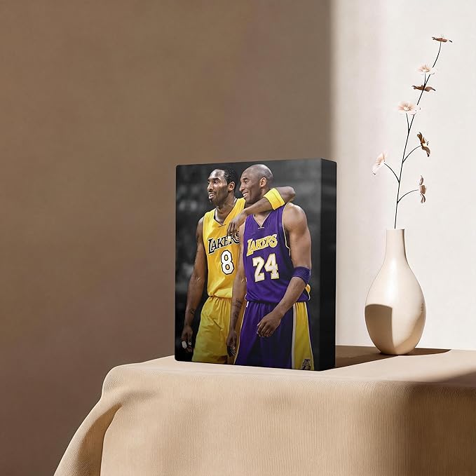 Kobe Bryant Canvas Wall Art Print Poster, Iconic Basketball Player Dual-Era Tribute Artwork, No. 8 and No. 24 Jersey Mamba Mentality Wall Decor for Home Gym Dorm Office Living Room, Framed 16x20inch