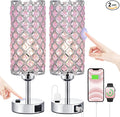 Pink Crystal Lamp Set of 2, 3 Way Dimmable Touch Lamp for Bedroom with Crystal Shade, Bedside Nightstand Lamps for Living Room Bedroom Home Office