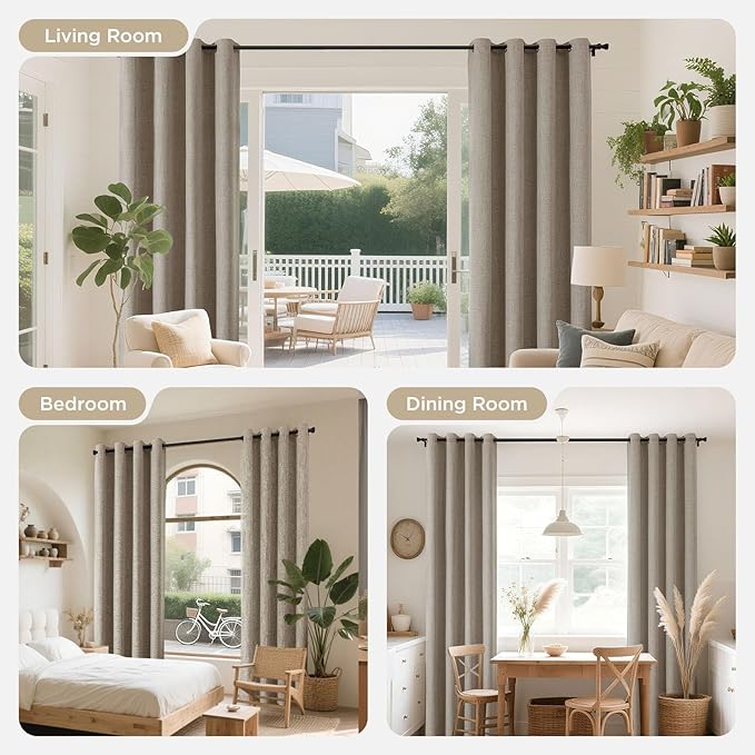 Joydeco Blackout Curtains 90 Inches Long 2 Panels Burg, Room Darkening Curtains for Bedroom, 100% Black Out Textured Thermal Drapes Privacy Protection 2 Panels Set(W52 x L90 Inch, Linen)