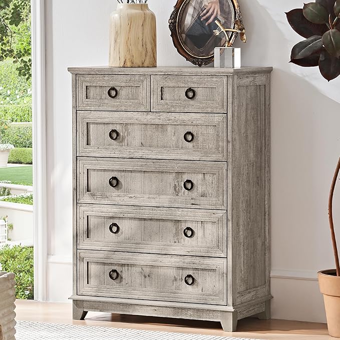 Bedroom Dresser and Nightstand Sets 4 Piece, Farmhouse 6 Drawers Dresser & 40.5" Tall Chest of Drawers,18" Nightstands with Charging Station,54" Wide Furniture Dressers for Bedroom,Living Room