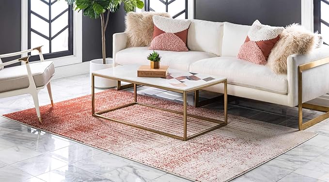 Unique Loom Del Mar Collection Area Rug - Jennifer (10' x 13' 1" Rectangle, Red/ Beige)