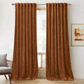 RYB Home Plush Velvet Curtains, Heavy Duty Back Tab Decorative Window Drapes Privacy Room Darkening Covering for Living Room Playroom, Golden Oak, W52 x L120 inches, Set of 2 Panels