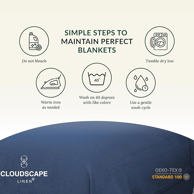 Cloud Scape Linen 100% Cotton Blanket Twin 68x92 Ensign Blue - Cozy Herringbone Weave, Fits Up to Twin XL Size Beds, Breathable Softness, All-Season Warmth, Winter Blanket, Bedding Gift Choice