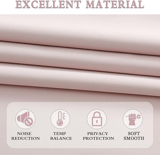 DONREN Baby Pink Room Darkening Nursery Curtains - Pastel Pink Light Reducing Thermal Insulated Energy Saving Blackout Curtains/Drapes for Bedroom,1 Pair,52 x 84 Inch Length