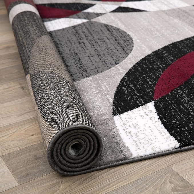 Rugshop Red Modern Geometric Indoor Medium Area Rug, Overlapping Circle Pattern, Fade Resistant, Non-Shedding, for Living Room, Bedroom and Home Office, 6'6" x 9'