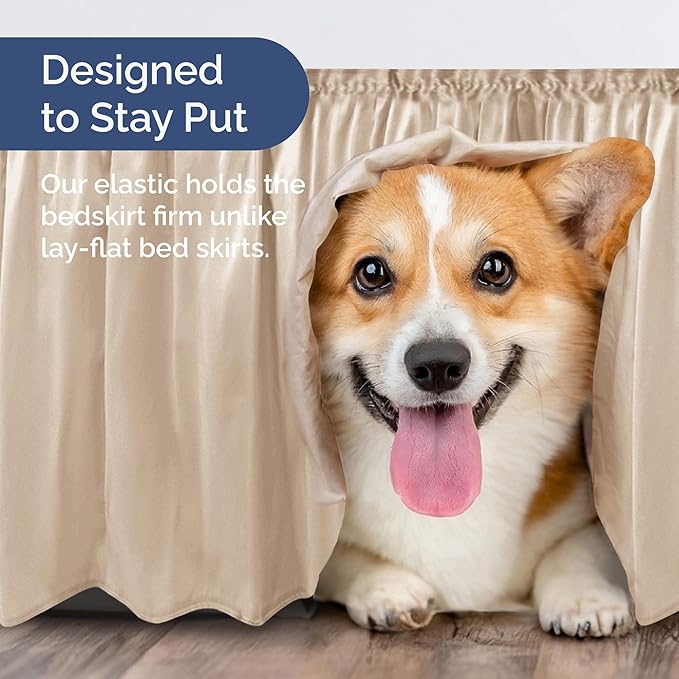 Wrap Around Dust Ruffle Bed Skirt - Cream - for Full Size Beds w/ 14 Inch Drop - Easy Fit Elastic Strap - Adjustable Pleated Bedskirt w/Brushed Fabric, Wrinkle & Fade Free Women, Men, Kids & Teens