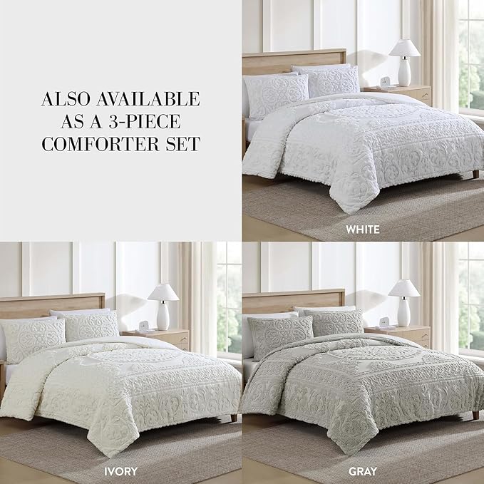 Beatrice Home Fashions Medallion Chenille Bedspread, Standard Sham, Ivory