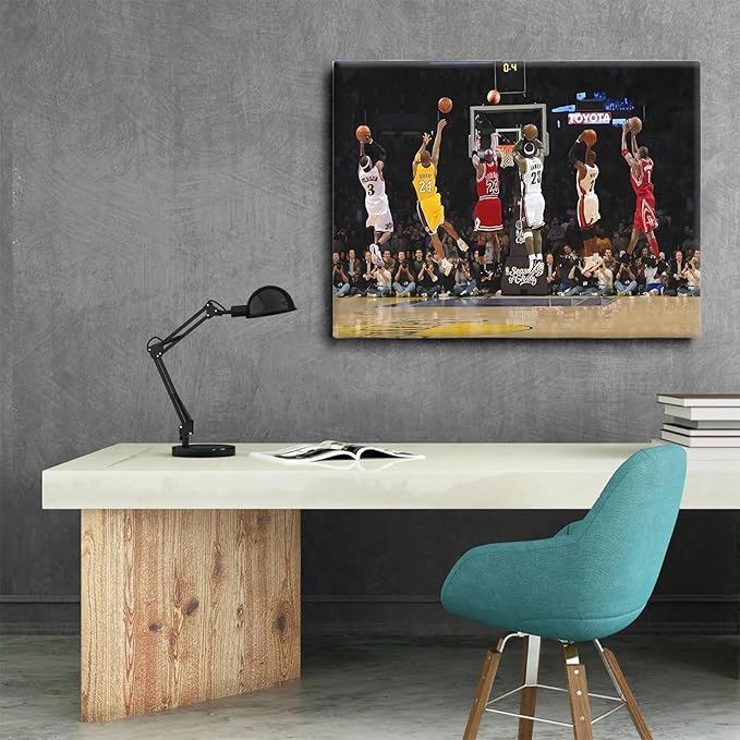 Basketball Legends Canvas Wall Art Print Poster, Iconic Sports Stars Shooting Inspirational Picture, Motivational Photography Wall Decor for Gym Dorm Home Office Living Room Bedroom, Framed 8x10inch
