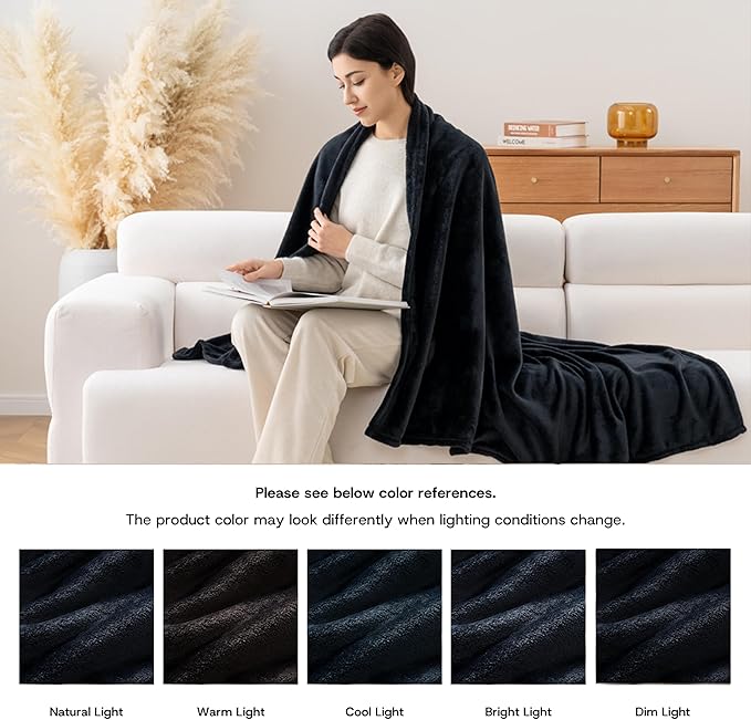 Luxury Fleece Warm Throw Blanket, Soft Lightweight Velvety Plush Throw for Couch and Bed, Cozy Comfy for All Seasons(Black, 50×70 Inches)