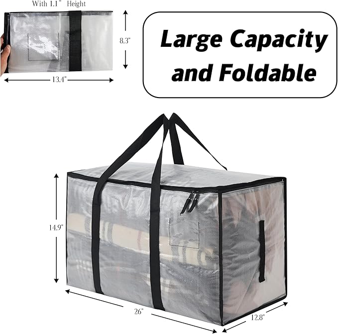 Heavy Duty 93L (24.5 Gallon) Stackable Storage Bins with Fully Openable Lids, Moving Bags Heavy Duty, Clear Plastic Totes for Moving Storage, Home Organization, Closet, Dorm Room 10 pack