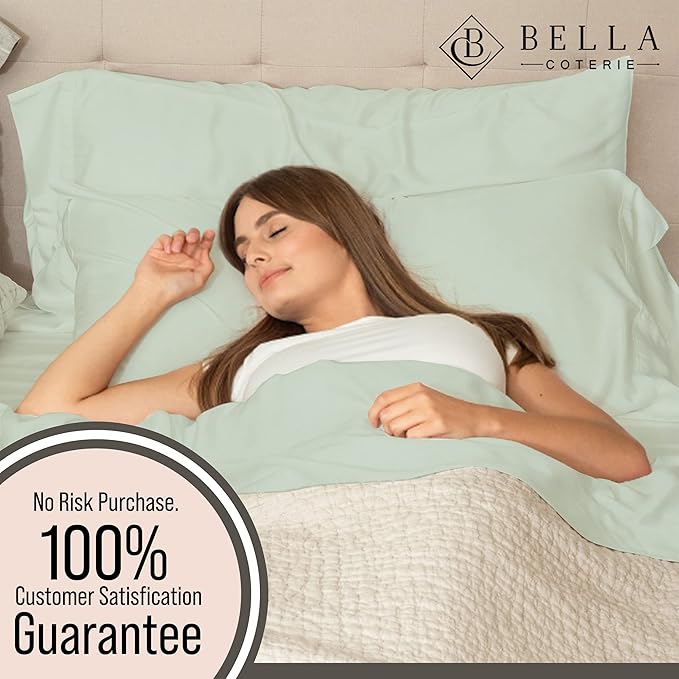 Bella Coterie 6 Piece Luxury Bamboo Viscose Queen Size Sheet Set | 100% Organically Grown | Cooling for Hot Sleepers | 18" Deep Pocket | Soft & Hypoallergenic | 4 Pillowcases [Sea Glass]
