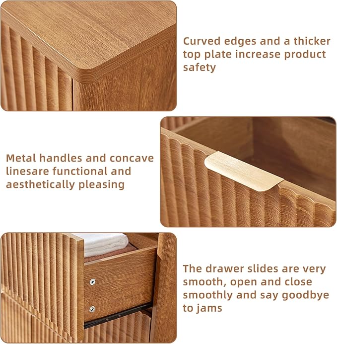 LEYAOYAO Fluted 5 Drawers Dresser Set of 2, 41" Tall Modern Chest of Drawers with Metal Handle, Curved Profile Dresser TV Stand, Wooden Drawer Organizer for Bedroom, Living Room, Hallway, Lightgrey