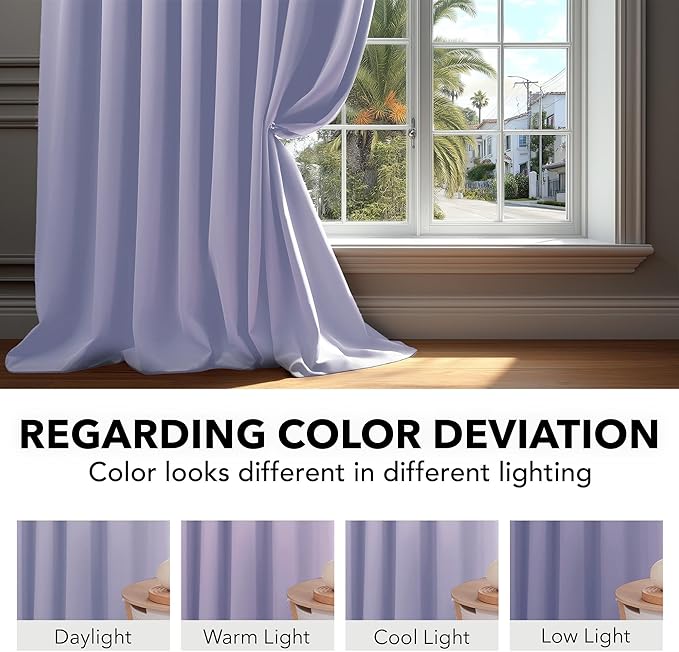 Deconovo Blackout Curtains, Thermal Insulated, W52 x L108 2 Panels, Back Tab, Machine Washable, Room-Darkening Drapes for Bedroom/Living Room Light Purple
