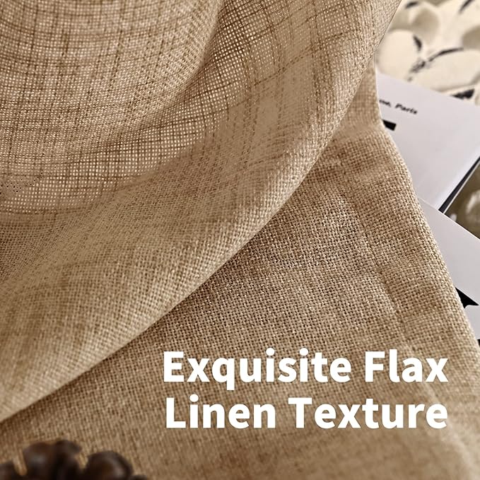 YoungsTex Burlap Linen Curtains 48 Inch Length for Short Window, Toffee Semi Sheer Drapes with Bronze Grommet Light Filtering for Kitchen Cafe Bathroom Bedroom, 2 Panels, 42 X 48 Inch