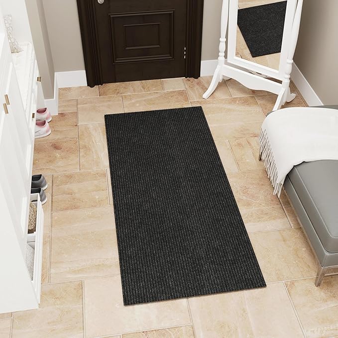 Ottomanson Mud Mat 3' x 3'11" Entryway Rug - Non-Slip Scraper Doormat for Muddy Paws, Dirt Trapping Indoor/Outdoor Mat for High-Traffic Areas, Kitchen, Garage, Patio, Black