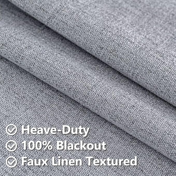 100% Blackout Curtains for Living Room, 90 Inch Curtains 2 Panel Set Light Blocking, Back Tab & Rod Pocket Thermal Insulated Drapes Bedroom Windows Home Decor(52W × 90L inch, Light Grey)