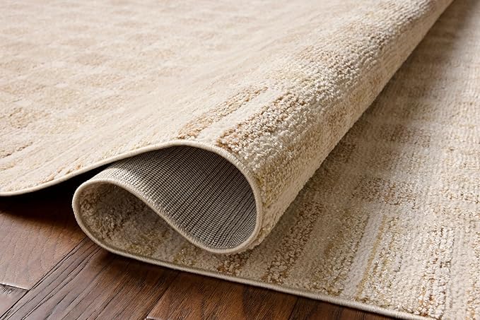 Loloi Chris Loves Julia Calvin Collection CLV-03 Bone/Natural 5'-3" x 5'-3" Round Area Rug Checkered Neutral Soft Living Room Bedroom Carpet