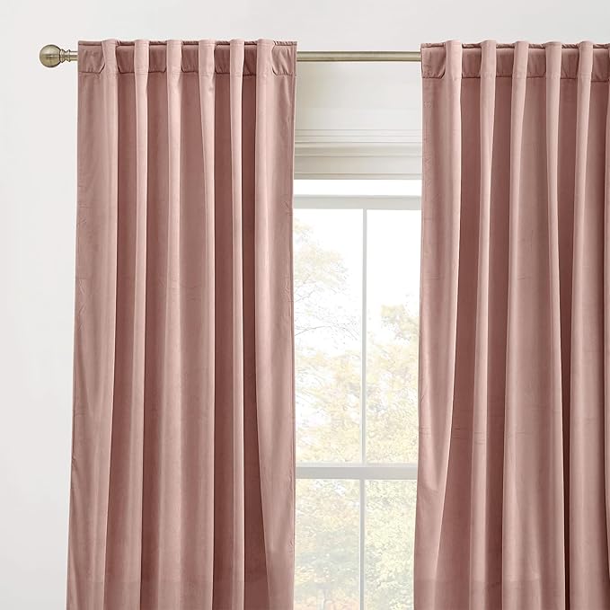 RYB HOME Velvet Room Divider Curtains for Space Separation, Noise Reduce Barrier for Nursery, Large Window Curtains for Sliding Glass Door, Dusty Pink, W 62 x L 84, 2 Panels Set