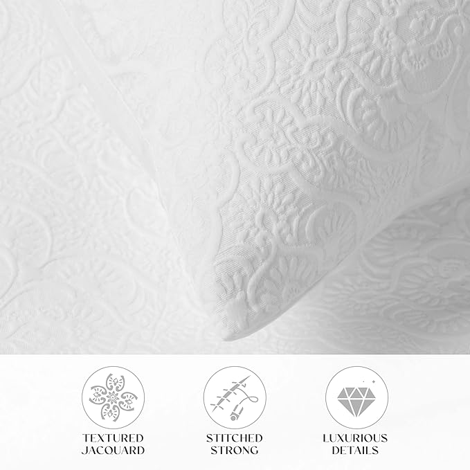Superior 3 Piece Bedspread Set, Home Bed Decor, Decorative Bed Spread, 2 Pillow Shams, Medium Weight Blanket, Floral Matelasse Coverlet, Bedding Essentials, Enzy Collection, California King, White