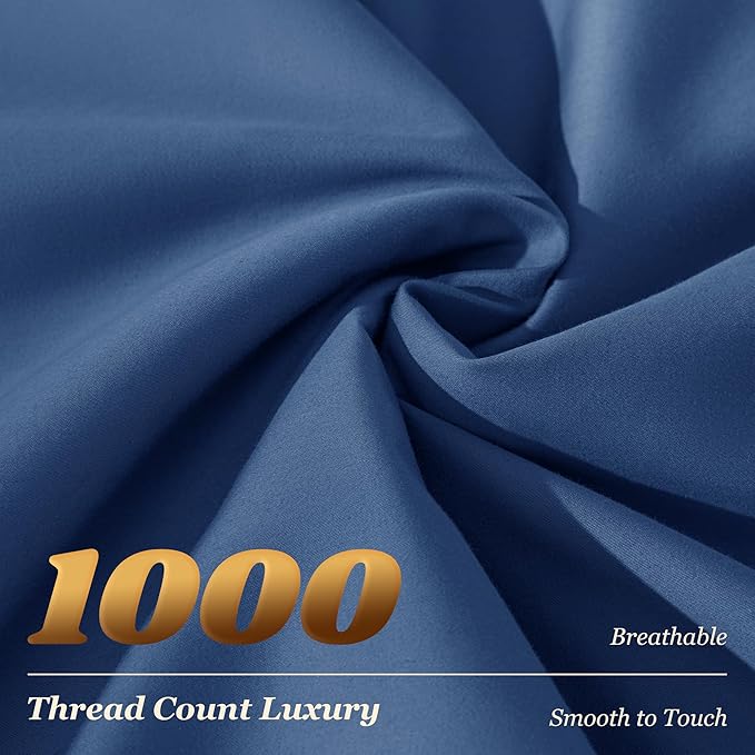 LBRO2M 1000 Thread Count 100% Cotton Sheets Set,California King Size Bed Sheet 4 Piece Sets,Long Staple,16 Inches Deep Pocket,All Season,Bedding Super Soft Comforterble Breathable(Navy Blue)