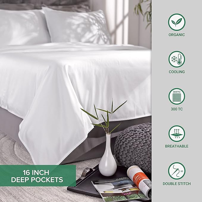 Pure Bamboo California King Sheets, Genuine 100% Organic Viscose Derived from Bamboo Bed Sheet Set, Soft & Cooling, Double Stitching, 2 Year Quality Promise (California King, Silver Pearl)