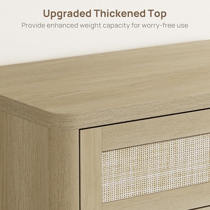 SICOTAS Tall Dresser for Bedroom - Rattan 5 Drawer Dressers Chest of Drawers with Push-to-Open Design, Boho Extra Deep Clothes Dresser with Large Storage for Closet, Living Room, Sand Oak, 3PCS