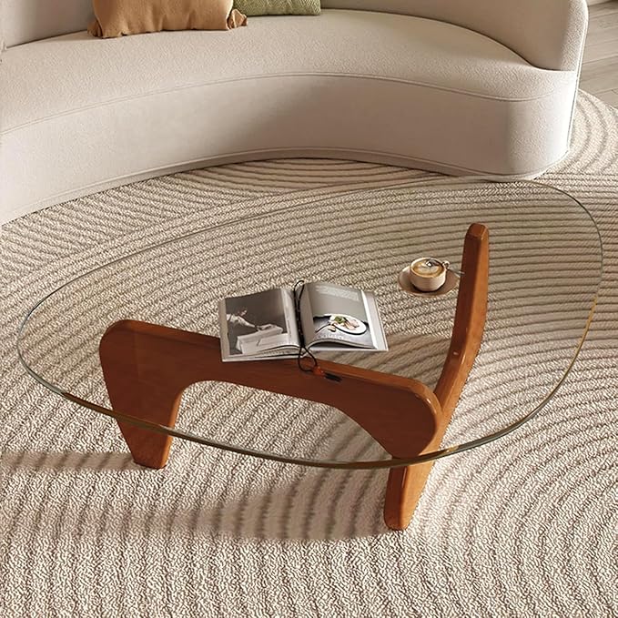 Modern Glass Coffee Table for Living Room, Mid Century Coffee Table, Small Coffee Tables, Suitable for Bedroom Living Room Reception Office Tables (Walnut/Transparent, Medium)