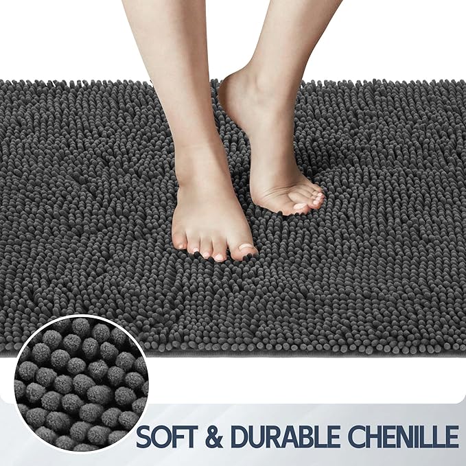 Dog Door Mat for Muddy Paws, 48" x 30" Chenille Absorbent Front Door Mat Inside, Large Runner Mud Mat for Dogs, Trap Dirt Washable Non Slip Outdoor Indoor Entrance Doormats, Grey