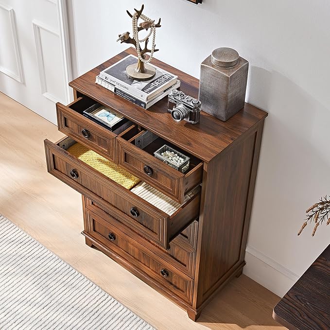 Farmhouse 6 Drawer Dresser for Bedroom Set of 2, 41" Tall Small Dressers & Chest of Drawers, Rustic Wood Dresser with Metal Handle, Storage Organizer Closet for Living Room, Hallway, Entryway