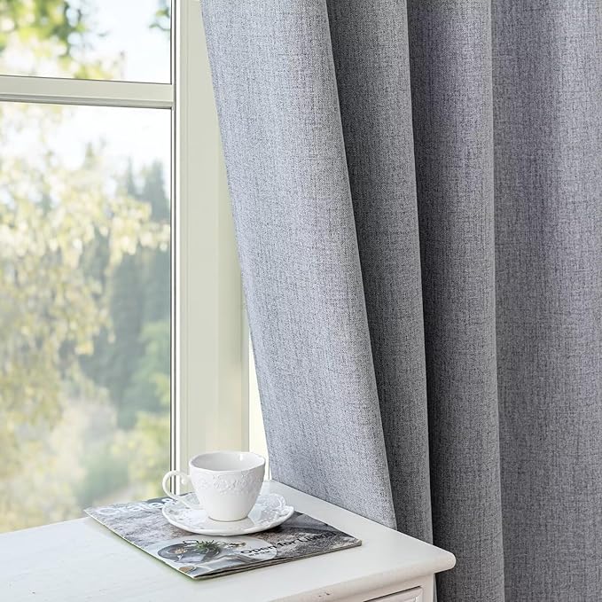 100% Blackout Curtains for Living Room, 90 Inch Curtains 2 Panel Set Light Blocking, Back Tab & Rod Pocket Thermal Insulated Drapes Bedroom Windows Home Decor(52W × 90L inch, Light Grey)