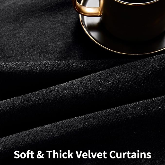 Joydeco 100% Blackout Velvet Curtains for Bedroom 120 Inches Long 2 Panels, Back Tab/Rod Pocket Living Room Drapes, Thermal Insulated Soundproof Heavy Duty Curtains for Windows,52W x 120L,Black