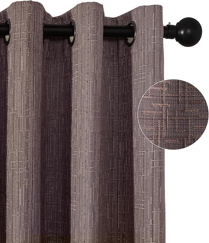 Jacquard Linen Curtains 72 inch Length 2 Panels Thick Faux Linen Blended Window Drapes Burlap Textured Curtains with Grommet for Living Room Bedroom Farmhouse (52x72 Fashion Purple) Natural