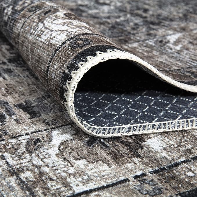 Bloom Rugs Washable Non-Slip 4' x 6' Rug - Black/Brown Traditional Area Rug for Living Room, Bedroom, Dining Room, and Kitchen - Exact Size: 4' x 6'